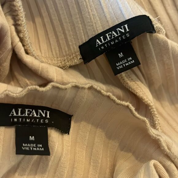 ALFANI INTIMATES RIBBED CROPPED PAJAMA PANTS SET, Cream, size M - Picture 10 of 12